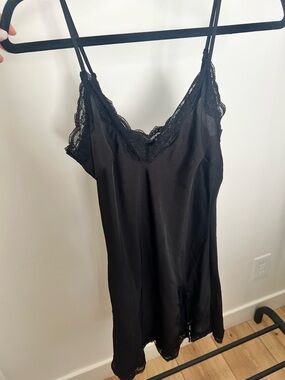 Urban Outfitters Black Lace-Trim Satin Slip Chemise